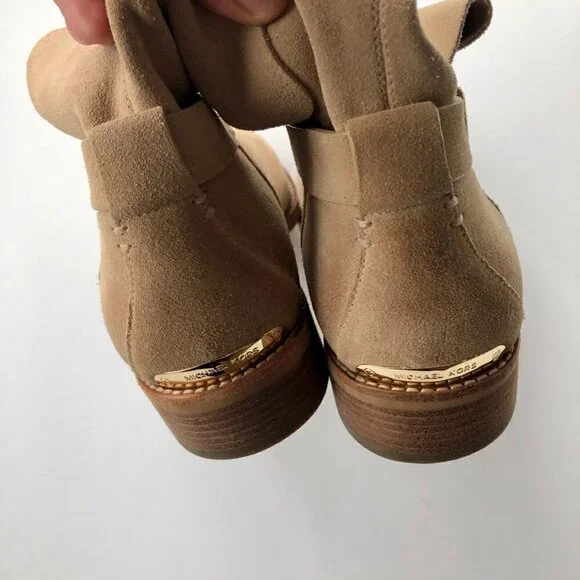 MICHAEL KORS ankle suede leather cut boot gold hardware buckle logo all season 8 - Picture 7 of 15